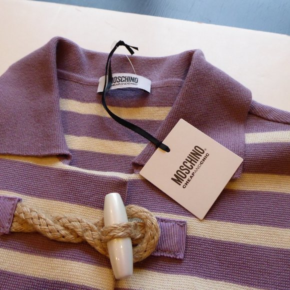 Moschino Cheap and Chic Ladies Lilac Cream Striped Knit Sweater Jacket USA SZ 10 - Picture 8 of 16
